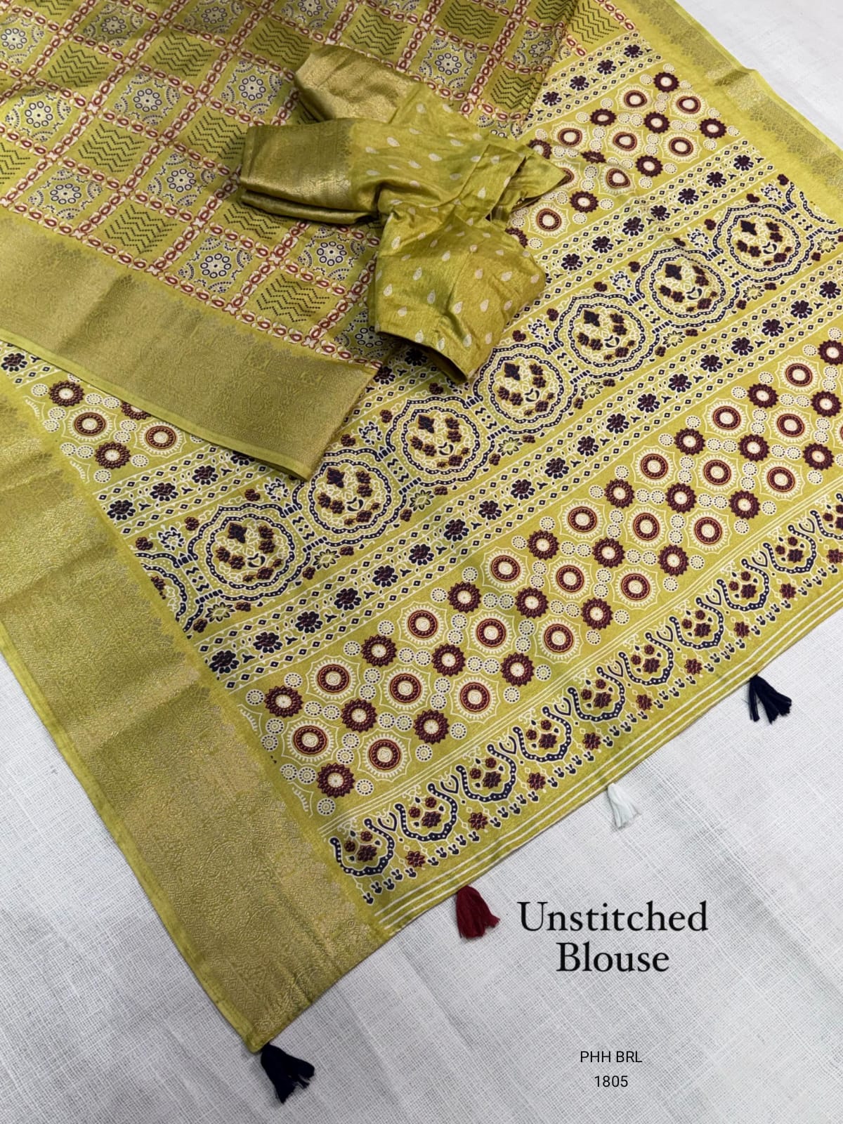 Pink Geometric and Bandhani Print Cotton  Saree